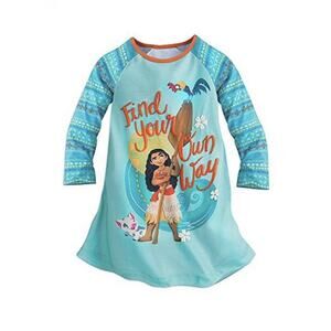 Disney Moana Sparkle Find Your Own Way Long Sleeve Nightgown Dress Size 7/8